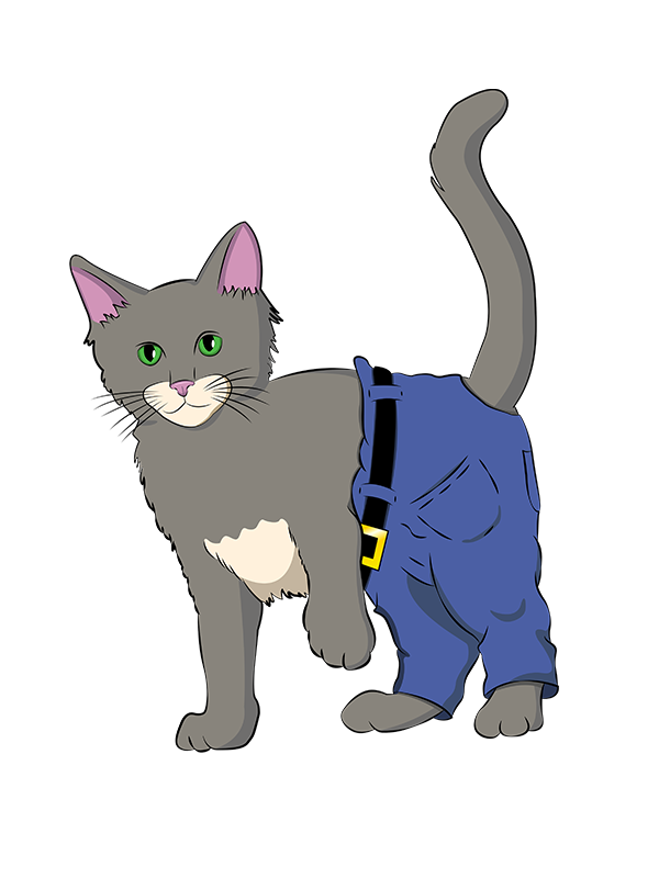 A cat wearing pants.