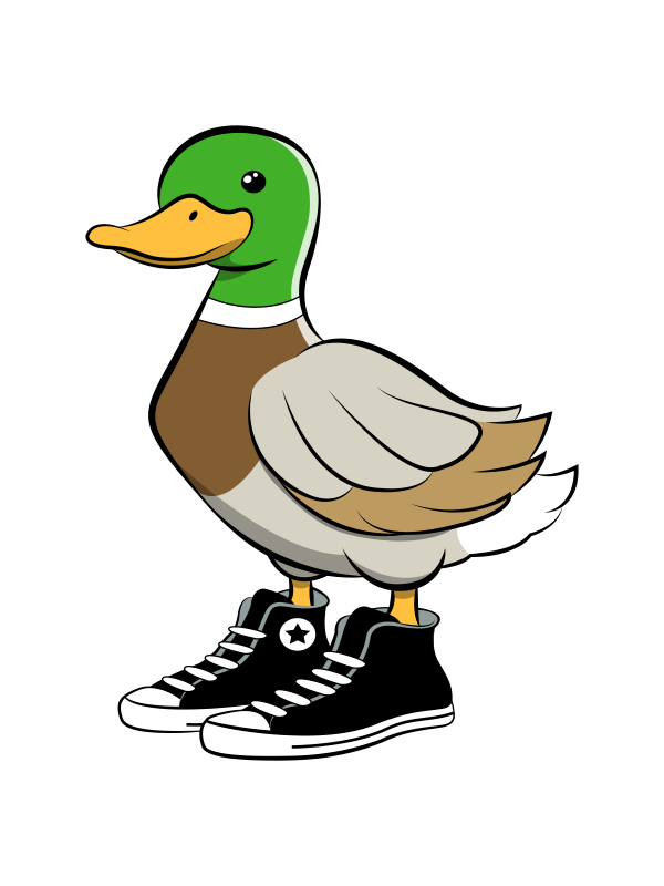 A duck wearing shoes.