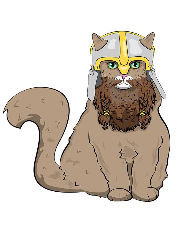 A cat dressed like a Viking.